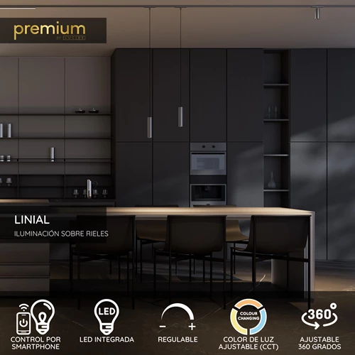 Lucide Premium LINIAL MOXX Foco de riel - Sistema de carril monofásico / Iluminación con rieles - Smart - 48V Track - 2xLED - Cromo Negro mate - USP